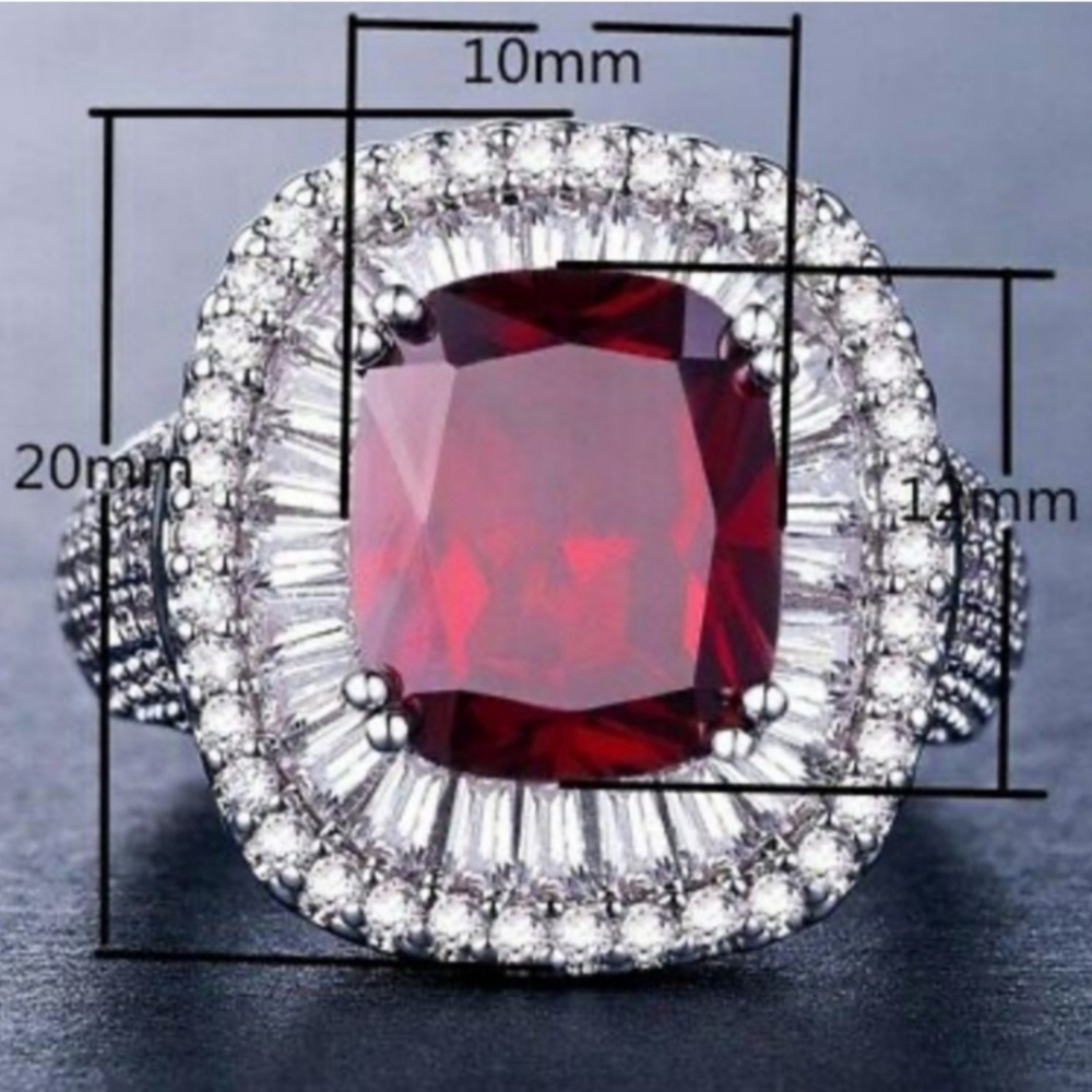 GORGEOUS SIMULATED RUBY & DIAMOND 💎 PLATINUM RING - Picture 3 of 5